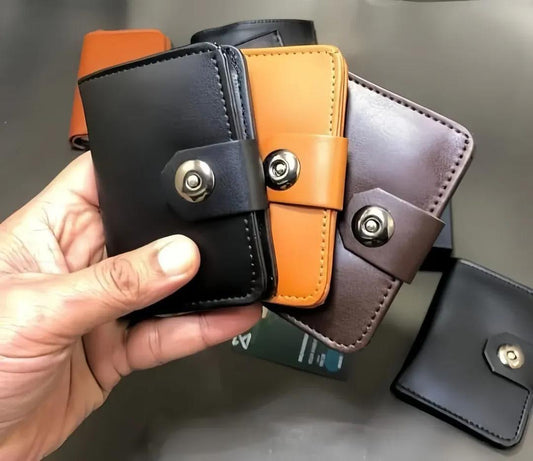 PU Leather Button Clouser Men's Leather Mini Wallet